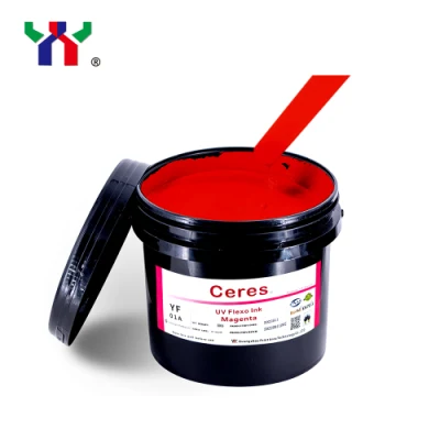 Tinta de impressão flexográfica Ceres de alta qualidade com força adesiva forte UV/LED para impressão de papel e etiquetas (materiais PP, PET), cor magenta